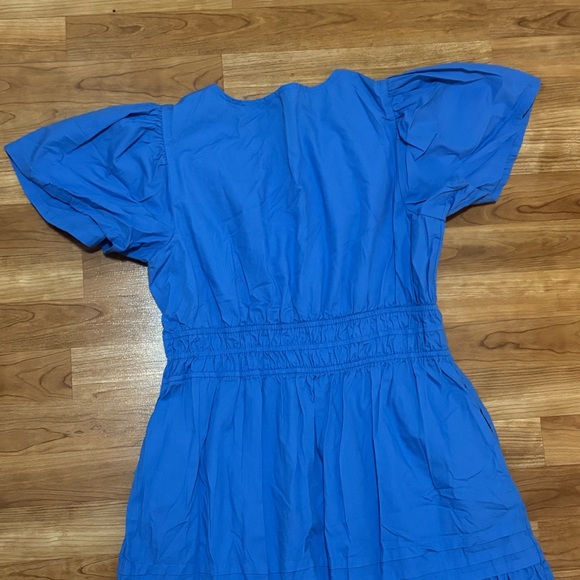Crown & Ivy Blue Tiered Maxi Dress Women's Large V-Neck Puff Sleeve Pockets - Picture 9 of 11